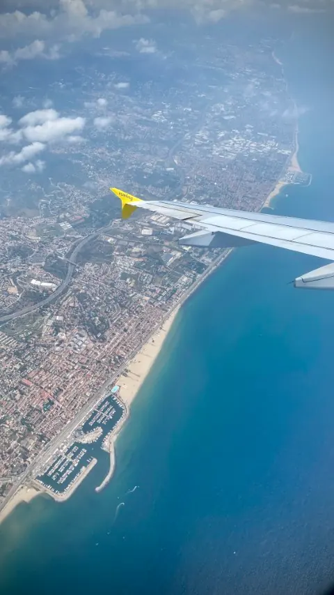 Barcelona coastline seen from the flight