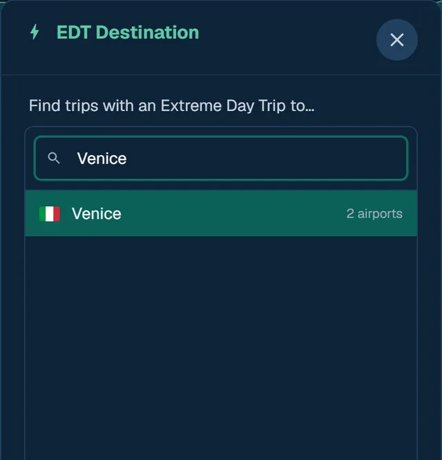 The Finder's EDT Destination panel, searching for Venice