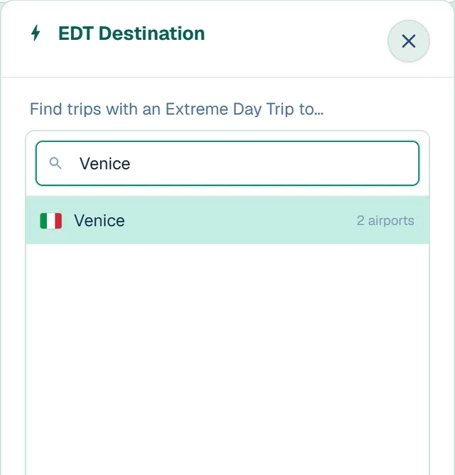 The Finder's EDT Destination panel, searching for Venice